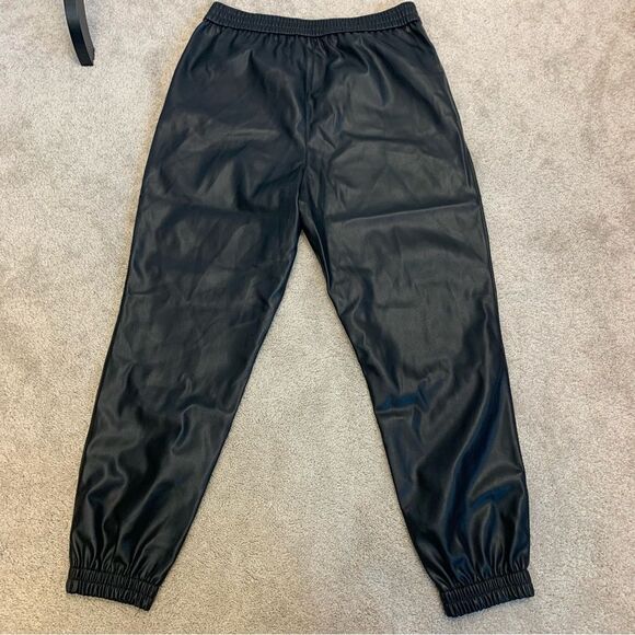 Zara black faux leather vegan joggers pull on Sz M NWT - Picture 6 of 13